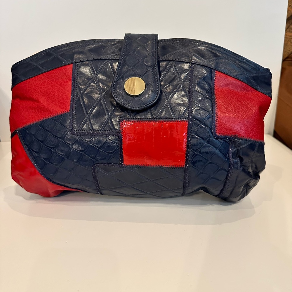 Vintage 1980’s Navy and Red Patchwork Clutch